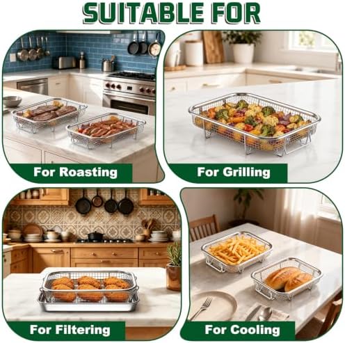 P&P CHEF 9.8 Inch Air Fryer Basket for Oven, Air Fryer Rack, 3 Pieces