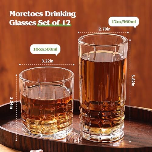 Moretoes Drinking Glasses Set of 12,Mixed Drink Cocktail Glass