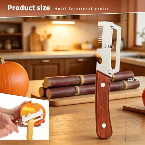 NEW Premium Vegetable Peeler with Wooden Handle and Bottle Opener: 3-in-1 Stainless Steel Kitchen Tool for Fruit Apple Potato Pumpkin Papaya (1 PCS 3-in-1)