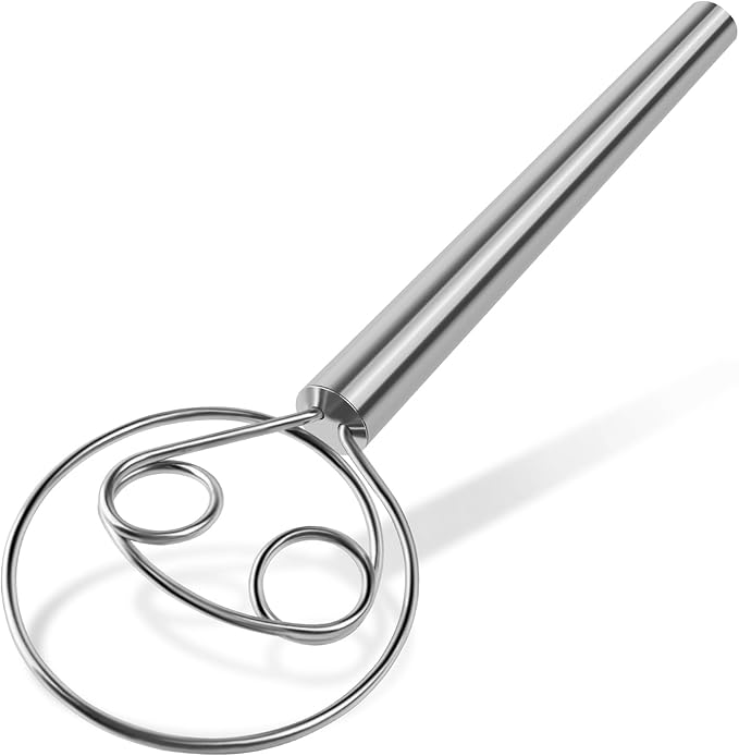 Danish Dough Whisk Stainless Steel Hook Dutch Mixer Tool for Bread Sourdough Baking Mixing with Wooden Handle