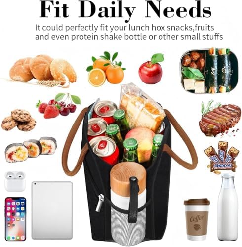 Coobiiya Lunch Box Lunch Bag for Women Men,Reusable Cute Lunch Pail bag,Leakproof,Insulated LunchBox Tote Compact 10L, Cooler Lunch Container for Work Travel Office (Black)