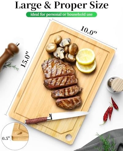 Kitsure Bamboo Cutting Board for Chopping & Serving, Large, Natural (Pack of 2)