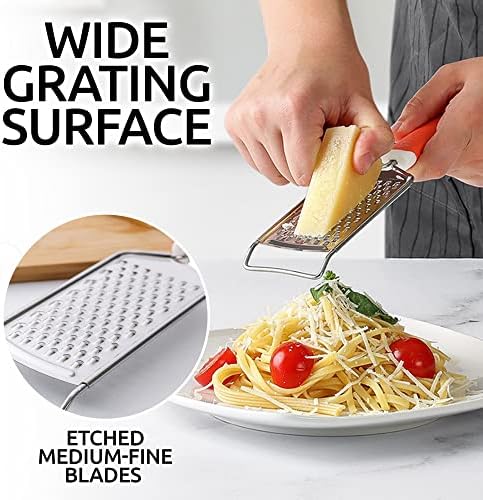 Zulay Kitchen Professional Cheese Grater Stainless Steel - Durable Rust-Proof Metal Lemon Zester Grater With Handle - Flat Handheld Shredder for Parmesan, Chocolate, Spices, And More - Orange
