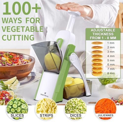 ONCE FOR ALL Safe Mandoline Slicer, All in 1 Vegetables Chopper, Green