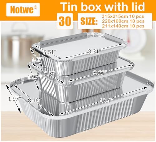 Notwoe® 40 Pack Disposable Aluminum Pans With Lids, 12x8 And 8x6 Square 8x5 6.9x4.3 Square Combo Set, Disposable Baking and Cake Pan. (40 Pack w/Lids)
