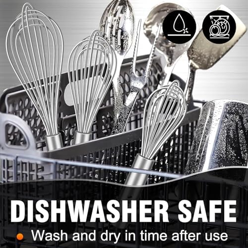 Walfos Whisk,304 Stainless Steel whisk,No-Rust 7+9+11inch Whisks for cooking Nice for Blending,Whisking,Beating.Heat resistant 600°F Dishwasher Safe. Heavy duty kitchen whisk.SILVER