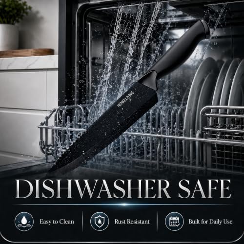 19-Piece Black Kitchen Knife Block Set with Built-in Sharpener