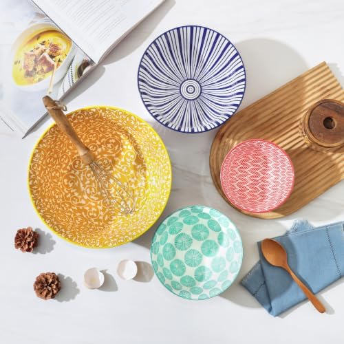 Selamica Ceramic Mixing Bowls Set of 4, 20/36/60/123 oz, Assorted Colors