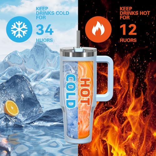 20 oz Tumbler with Handle,Tumbler with Lid and Straw,Double Wall Insulated Cup Stainless Steel Travel Mug(Cold for 34 Hours),Water Bottle for Iced Tea,Coffee,Cold Beverages(Blue)