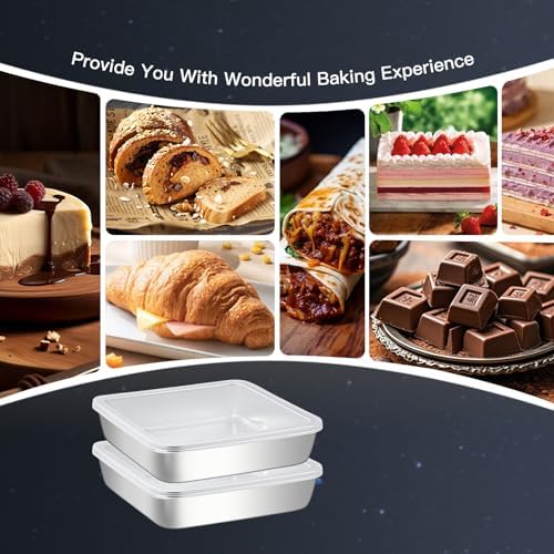 Premium 18/0 Stainless Steel Square Cake Pan with PE Lid (2-Pack), 8x8x2 Inch Heavy-Duty Baking Mold for Brownie, Casserole & Oven Baking, Dishwasher Safe Bakeware Set