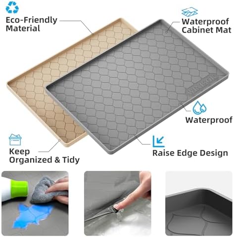 Winisok Waterproof Under Sink Mat 31" x 22", Silicone Mat, Light Gray