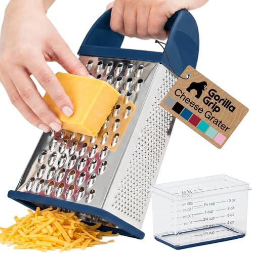 GORILLA GRIP® XL 4-Sided Stainless Steel BPA-Free Cheese Grater, Blue