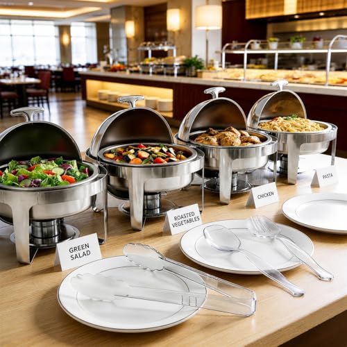 Mwellewm 72Pcs Serving Utensils Large Plastic Serving Utensils Set Serving Spoons for Buffet Clear Disposable Plastic Tongs 8.5'' Heavy Duty Slotted Spoons/Forks Supplies for Party Food Salad Soup