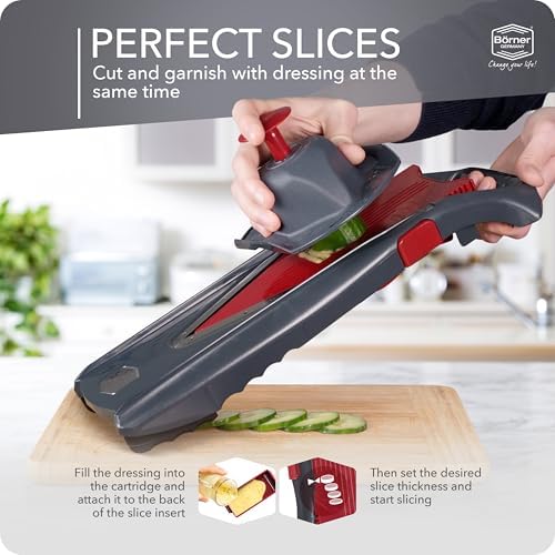 Börner by Reston Lloyd Mandoline Slicer Vital (Basic Set) • V-Slicer with 10 Cutting Styles & Safety Food Holder • Adjustable Kitchen Slicer & Dressing Function