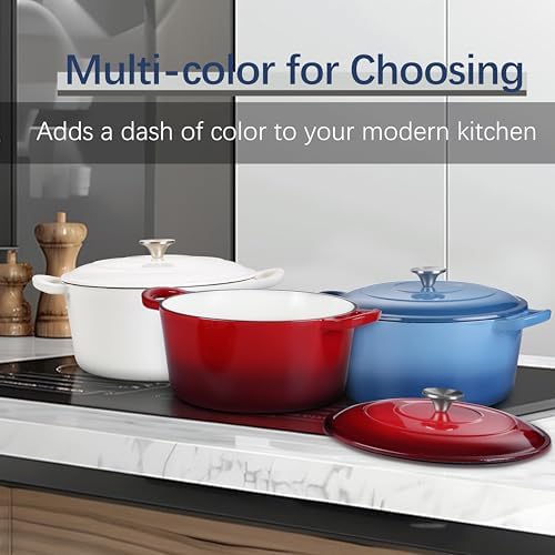 E-far Dutch Oven Pot with Lid, 5 Quart Enameled Cast Iron Round Dutch Oven Stockpot for Bread Baking/Braising/Cooking/Roasting/Stewing, Heavy Duty Nonstick Cookware Safe for Induction & Oven - Blue