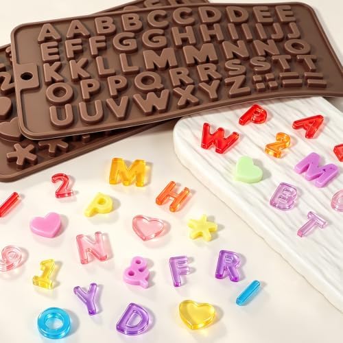 2PCS Silicone Molds for Chocolate,Number Letter Molds,Reusable Candy Molds with Happy Birthday Decorating Symbols,Mini Size Alphabet Decorating for Birthday Cake Lollipop Fondant Chocolate