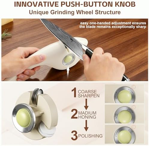 Knife Sharpener, 6 Adjustable Sharpening Angle, Coarse & Fine Knife Sharpener with Adjustable Angle Guide (Beige)