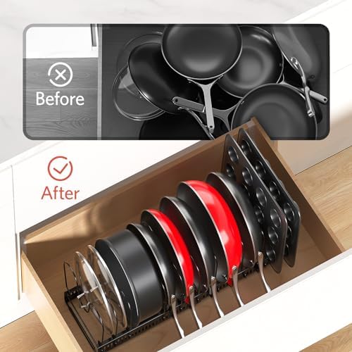 ORDORA Pots and Pans Organizer under Cabinet, 11.8-22.8" 12 Dividers Black