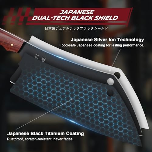 DRGSKL Meat Cleaver Knife 8 inch - Black Butcher Knife for Meat Cutting