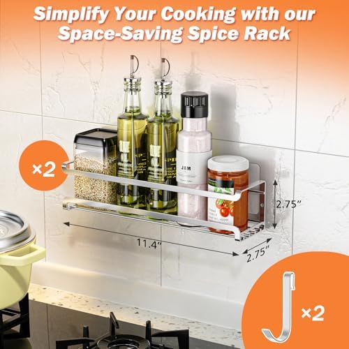 Bunoxea Spice Rack Wall Mounted 2 Pack, Silver,For Spice Jars & Seasonings