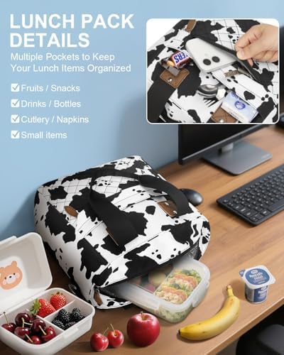 Capolo Lunch Bag for Women,Large Insulated Lunchbox Tote Reusable,L-Cow