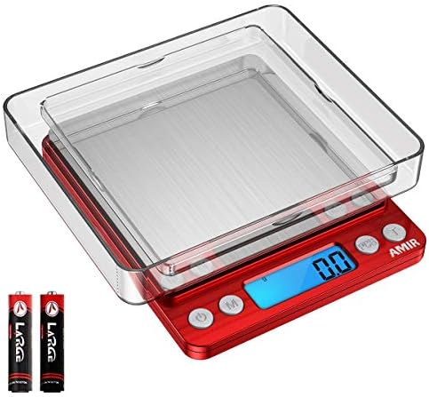 Digital Kitchen Scale, 3000g Pocket Cooking Scale with 0.1g Accuracy, Mini Food Scale, Pro Electronic Jewelry Scale with Back-Lit LCD Display, Tare & PCS Functions (Red, Batteries Included)