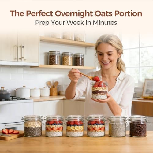 ComSaf 17 oz Overnight Oats Containers with Lids 6 Pack Wide Mouth