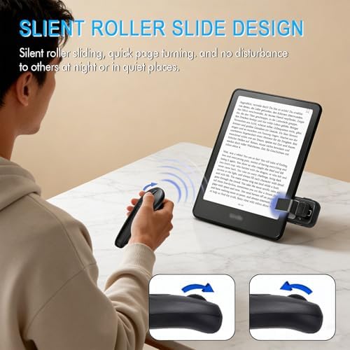Kindle Page Turner Remote Control, Anti-Slip Finger Clicker for Reading in Bed, Case-Friendly 0.45inch Clip for Paperwhite Oasis Scribe iPad Kobo eReaders, 2-in-1 Camera Shutter Selfie Remote
