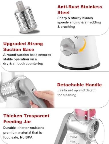 Geedel Rotary Cheese Grater Hand Crank, Cheese Shredder Vegetable Slicer