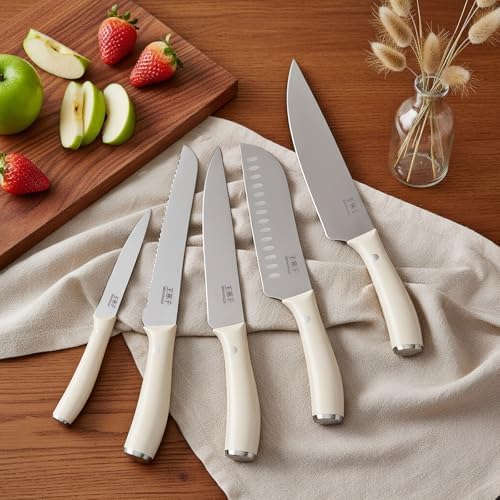 WANGMAZI 15-Pcs Knife Block Set, High Carbon Steel Ultra Sharp, Natural