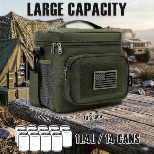 FlowFly Tactical Lunch Bag Large Insulated Lunch Box Cooler Tote for Men, Women with MOLLE/PALS Webbing (Army#Green, Medium)