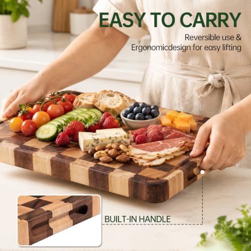 1.4" Checkered Cutting Boards for Kitchen, Thick Wood Butcher Block