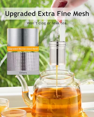 HOUSE AGAIN Tea Infuser, Extra Fine Mesh Tea Infusers for Loose Tea, 18/8 Stainless Steel Tea Strainer with Extended Chain Hook, Tea Steeper for Brew Tea, Spices & Seasonings Small × 2 (Pack of 2)