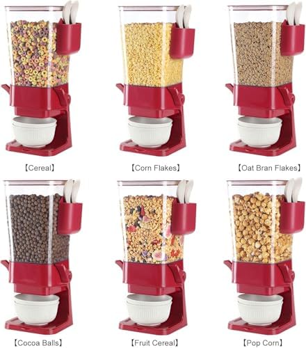 Osacoe Cereal Dispenser Countertop Red 2 Pack with Creal Bowls Spoons Cutlery Box, Cereal Containers Storage - Not Easy to Crush Food, Dry Food Dispenser For Pantry Candy Snack
