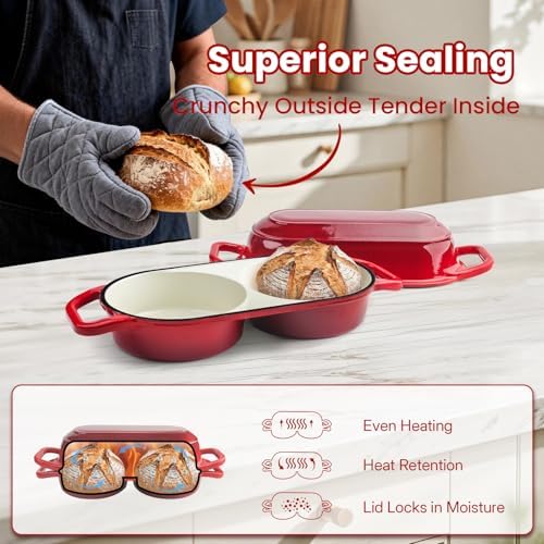 YONILL Mini Double Dutch Oven with Lid for Sourdough Bread Baking (Red)