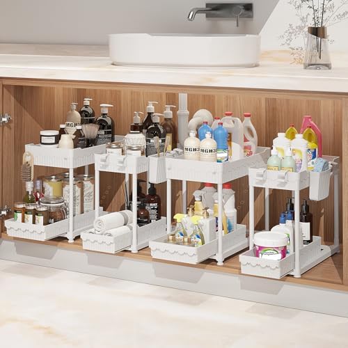 Sevenblue 4-Pack 2-Tier Under Sink Organizer with Pull Out Drawers