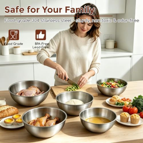 Gronivex Stainless Steel Mixing Bowls Set, 5-Piece (1.5-5.3 Qt)