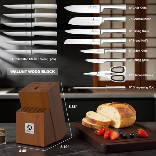 imarku Knife Set - Kitchen Knife Set 15 Pieces Japanese Stainless Steel Knife Block Set with Sharpener - Dishwasher Safe Kitchen's Knives - Ultra Sharp Chef Knife Set for Kitchen, Utility Knives