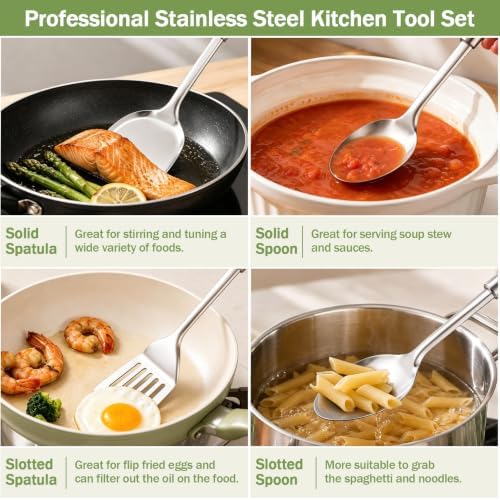 P&P CHEF Stainless Steel Cooking Utensils Set, 7 Pieces Kitchen Utensils