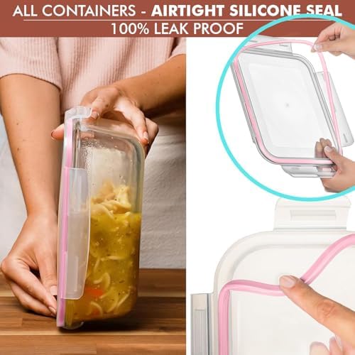 Razab 10 Cups/ 80 Oz 4 Pc (Set of 2) Glass Food Storage Containers with Airtight Locking Lids For Storing & Serving Food. BPA Free & Leak Proof - Microwave, Dishwasher, Fridge, Freezer, Oven Safe