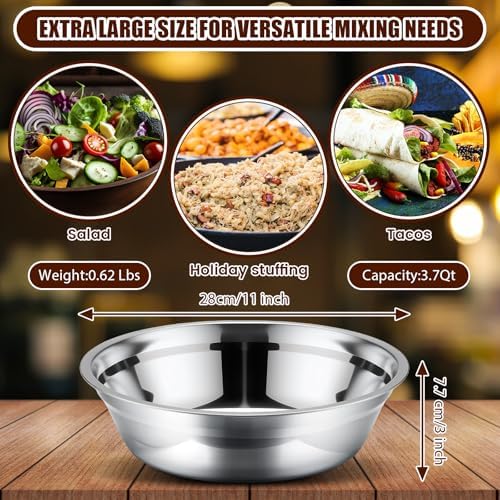 Nuogo 4 Pcs Stainless Steel Mixing Bowls Large for Salad, 11 Inch 3.4 Qt