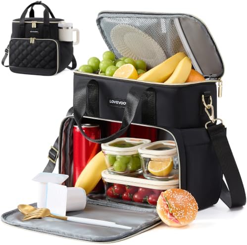 LOVEVOOK Insulated Lunch Bag for Women Men, Large Double Deck Lunch Box