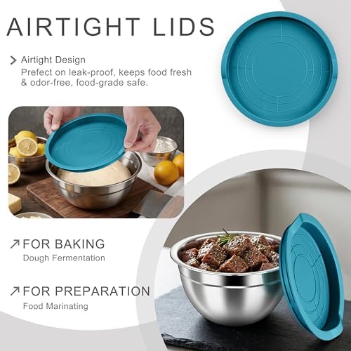 HaWare Mixing Bowls with Airtight Lids, 6-Piece Stainless Steel Salad Bowls
