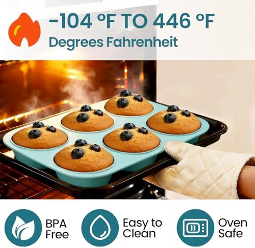 CAKETIME Jumbo Muffin Pan, 6 Cup Silicone 3.5 Inch Large Muffin Tin for Baking Giant Homemade Muffins, Cupcakes, Frittatas Non Stick