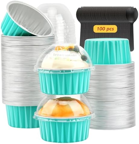 LNYZQUS 5oz Dot Cake Cups with Dome Lids 100 Pack, Foil Cupcake Pans