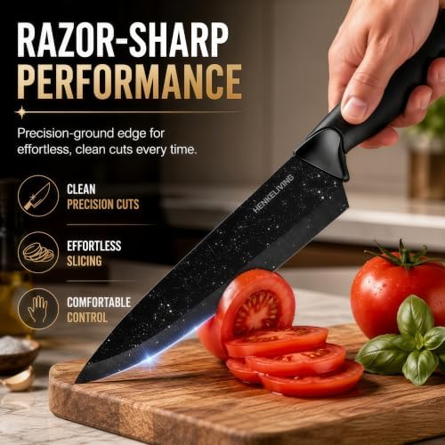 14-Piece Starry Black Knife Block Set with Built-In Sharpener