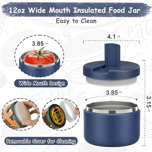Pawtong 19oz Insulated Vacuum Food Jar with Buckle Lid Wide Mouth Soup Thermo for Hot Food Kids Leakproof Stainless Steel Lunch Container- Blue