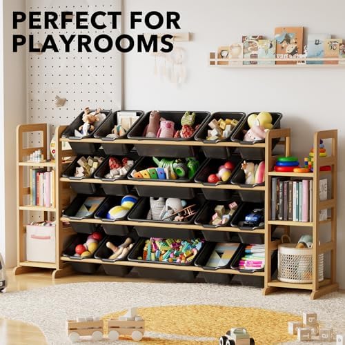 SpaceAid Toy Storage Organizer with 6 Shelves and 20 Bins, Toy Organizers Storage Bookshelf, Kids Bin Shelf Toys Box Bookcase for Bedroom Playroom Organization Room Decor, True Black