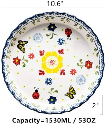 Ceramic Pie Pan Pie Dish for Oven 10 Inch Pie Plate Round Bakeware (Butterfly)