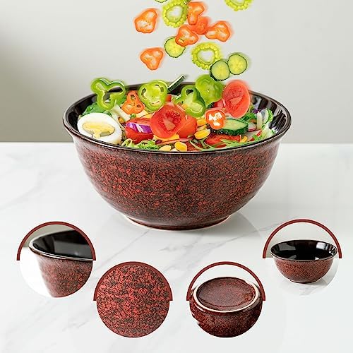 HASENSE Ceramic Mixing Bowls, Large Serving Dishes Set of 3 for Cooking, Baking, Prepping, Porcelain Nesting Bowls for Salads, Fruit, Popcorn, Cereal, 2.1/1.0/0.5 Qt, Dishwasher & Microwave Safe, Red